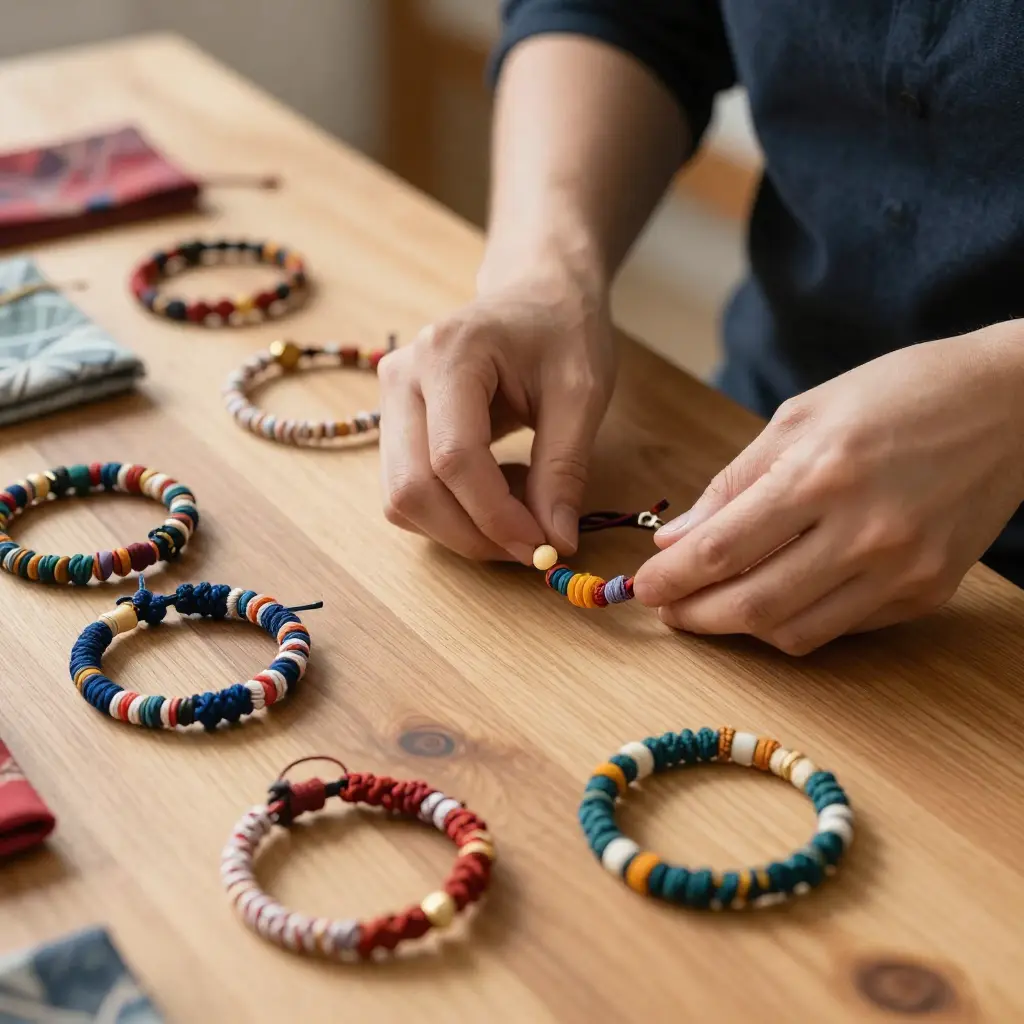 Artisan creating handmade textile accessories